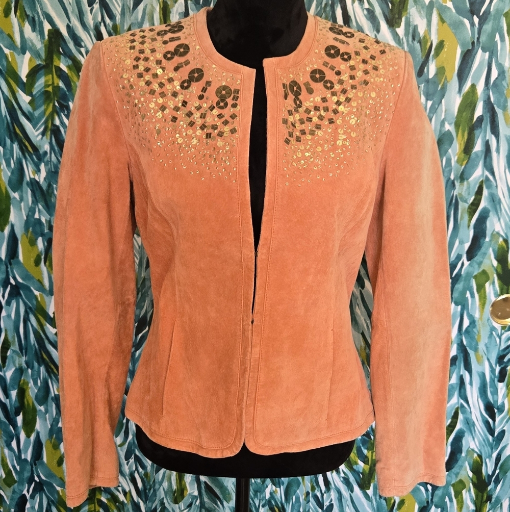 Vintage Pamela McCoy Coral Leather Blazer